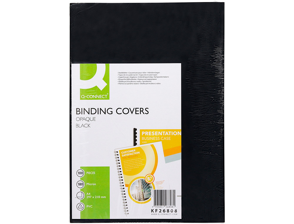 CAPA DE ENCADERNACAO Q-CONNECT PVC DIN A4 OPACA PRETA 180 MICRONS PACK DE 100 UNIDADES