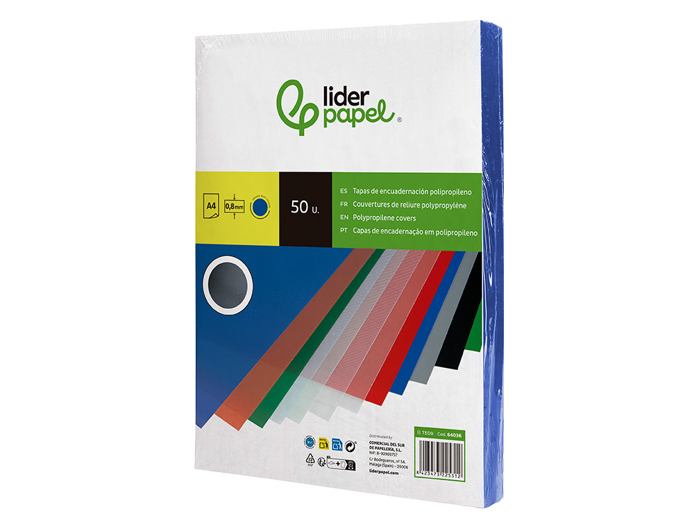 CAPA DE ENCADERNACAO LIDERPAPEL POLIPROPILENO DIN A4 0.8 MM AZUL PACK DE 50 UNIDADES