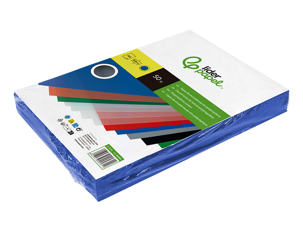 CAPA DE ENCADERNACAO LIDERPAPEL POLIPROPILENO DIN A4 0.8 MM AZUL PACK DE 50 UNIDADES