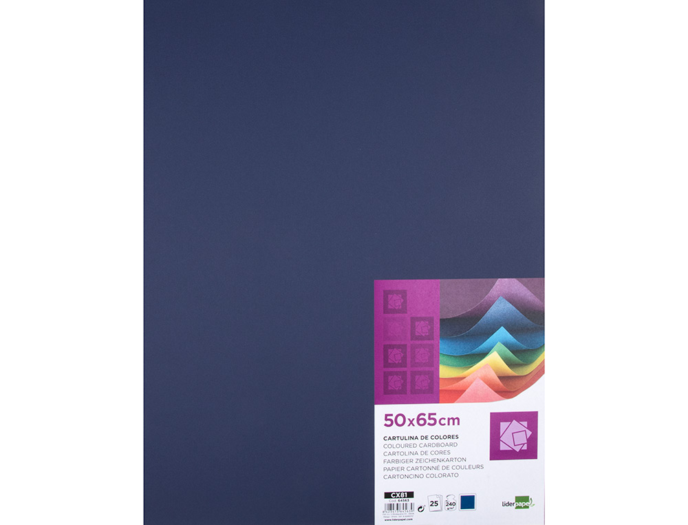 CARTOLINA LIDERPAPEL 50X65 CM 240 GR AZUL SAFIRA PACK DE 25 UNIDADES