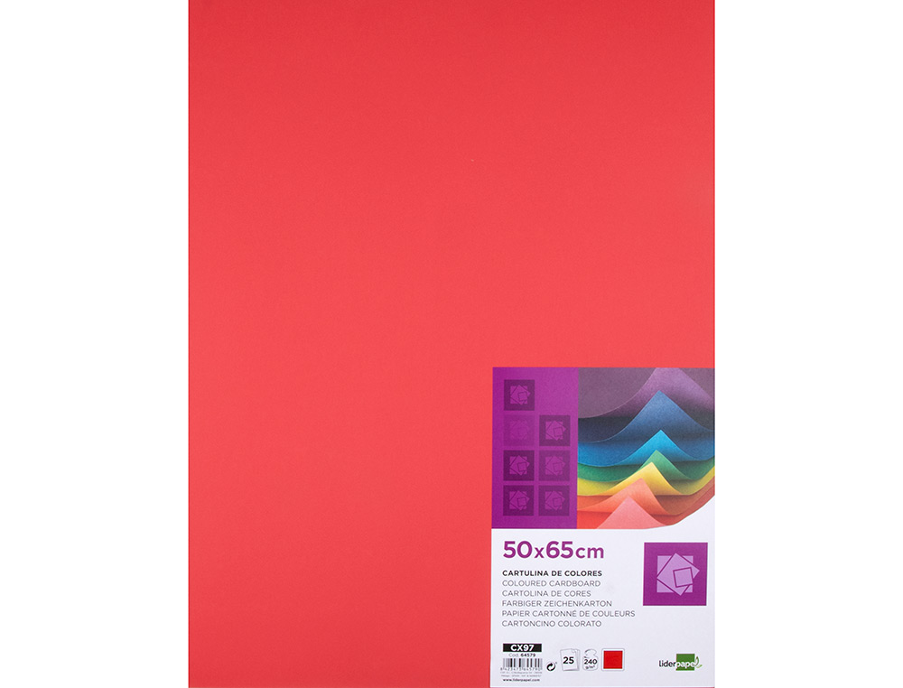 CARTOLINA LIDERPAPEL 50X65 CM 240 GR VERMELHO PACK DE 25 UNIDADES