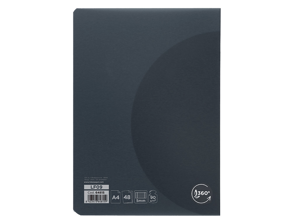 CADERNO AGRAFADO LIDERPAPEL 360 CAPA DE PLASTICO DIN A4 48 F 90 GR 5MM COM DUPLA MARGEM CAPA PRETA