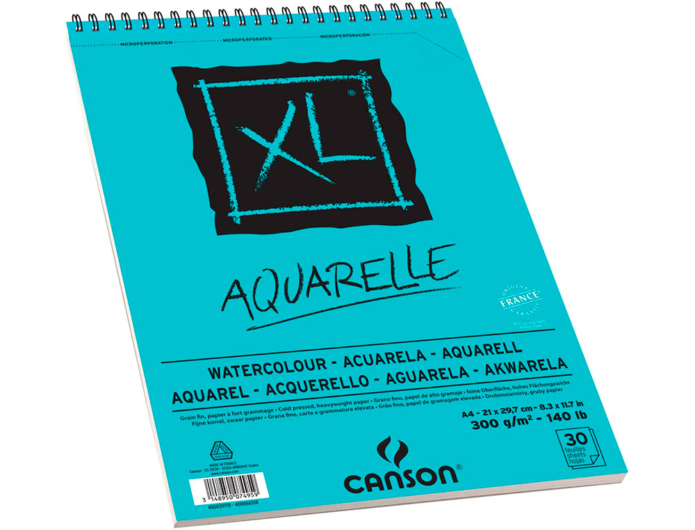 BLOCO DE DESENHO AGUARELA CANSON XL AQUARELLE GRANO FINO DIN A4 MICROPERFURADO ESPIRAL 21X29,7 CM 30 FOLHAS 300 GR