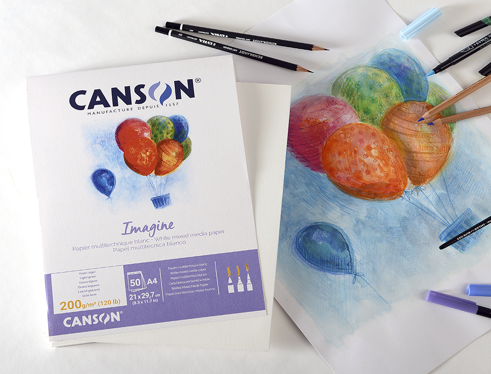 BLOCO DE DESENHO MULTITECNICAS CANSON IMAGINE DIN A4 COLADO LISO 21X29,7 CM 50 FOLHAS 200 GR