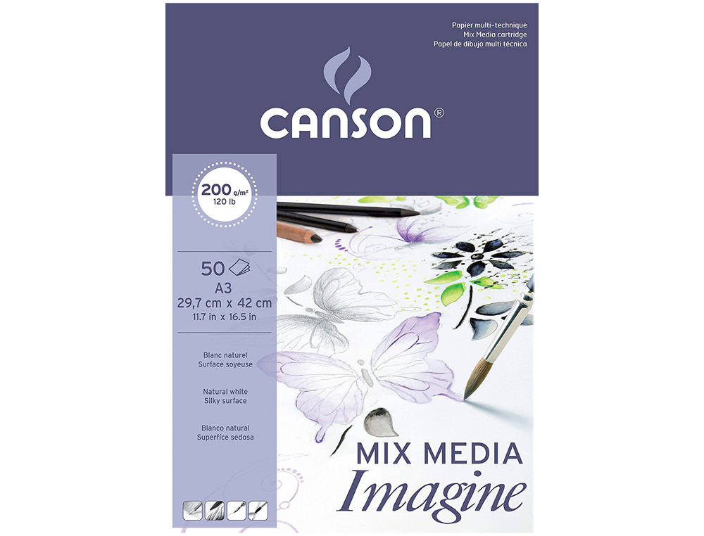 BLOCO DE DESENHO MULTITECNICAS CANSON IMAGINE DIN A3 COLADO LISO 29,7X42 CM 50 FOLHAS 200 GR