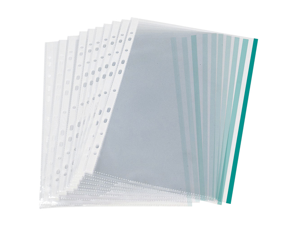 BOLSA CATALOGO/MICA Q-CONNECT DIN A4 70 MICRONS PP CRISTAL COM BORDA VERDE BOLSA DE 10 UNIDADES