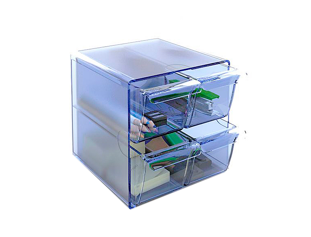 CUBO DE ARQUIVO ARCHIVO 2000 4 GAVETAS ORGANIZADOR MODULAR PLASTICO AZUL TRANSPARENTE 190 X 150 X 150 MM