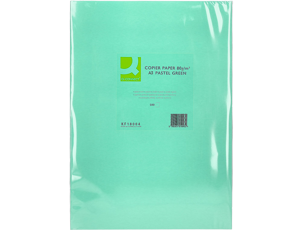 PAPEL DE COR Q-CONNECT DIN A3 80 GR VERDE EMBALAGEM DE 500 FOLHAS