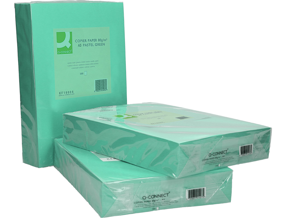 PAPEL DE COR Q-CONNECT DIN A3 80 GR VERDE EMBALAGEM DE 500 FOLHAS