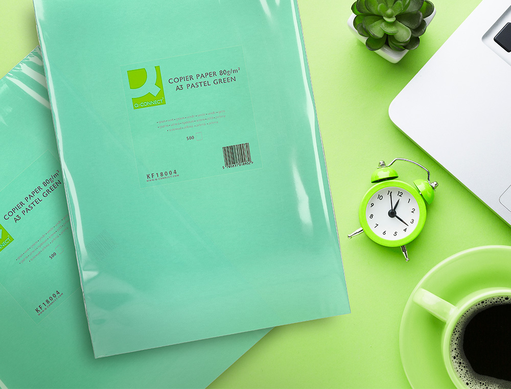 PAPEL DE COR Q-CONNECT DIN A3 80 GR VERDE EMBALAGEM DE 500 FOLHAS