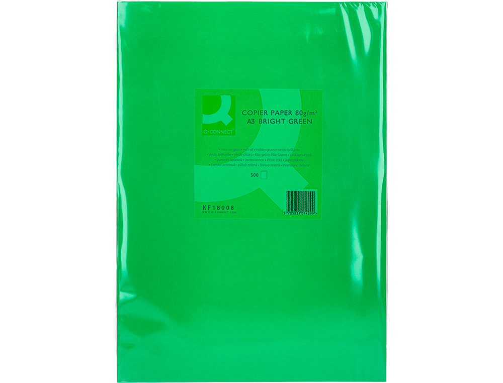 PAPEL DE COR Q-CONNECT DIN A3 80 GR VERDE INTENSO EMBALAGEM DE 500 FOLHAS