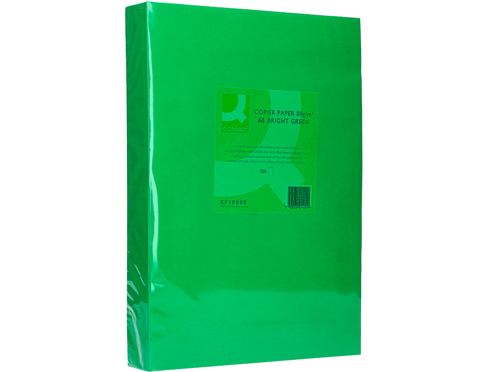 PAPEL DE COR Q-CONNECT DIN A3 80 GR VERDE INTENSO EMBALAGEM DE 500 FOLHAS