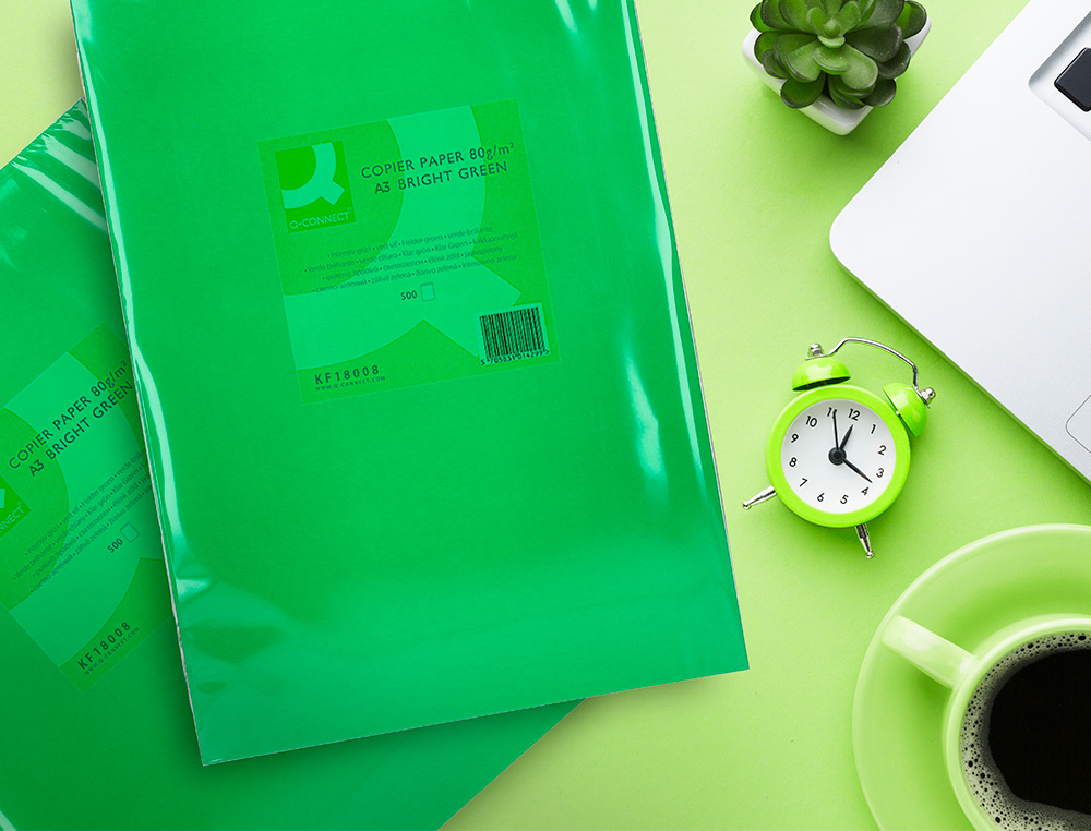 PAPEL DE COR Q-CONNECT DIN A3 80 GR VERDE INTENSO EMBALAGEM DE 500 FOLHAS