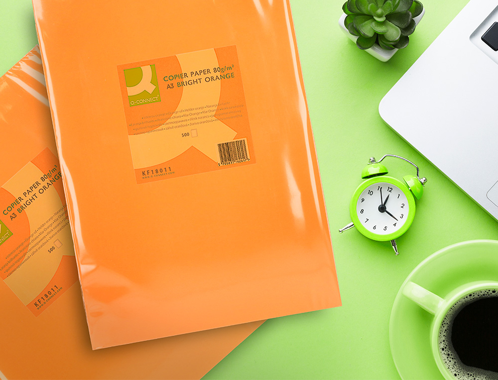 PAPEL DE COR Q-CONNECT DIN A3 80 GR LARANJA INTENSO EMBALAGEM DE 500 FOLHAS
