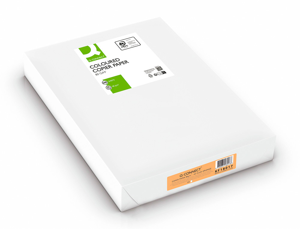 PAPEL DE COR Q-CONNECT DIN A3 80 GR LARANJA NEON EMBALAGEM DE 500 FOLHAS