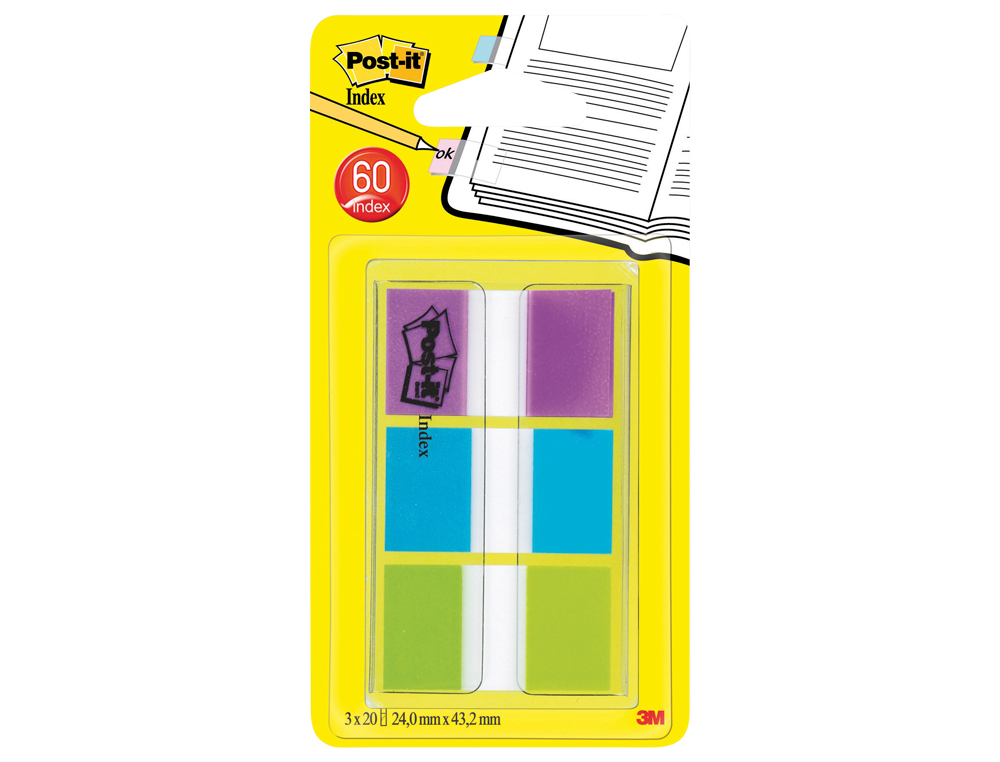 BANDAS SEPARADORAS POST-IT INDEX 680-ROY VERDE AZUL E VIOLETA DISPENSADOR BOLSA 3X20
