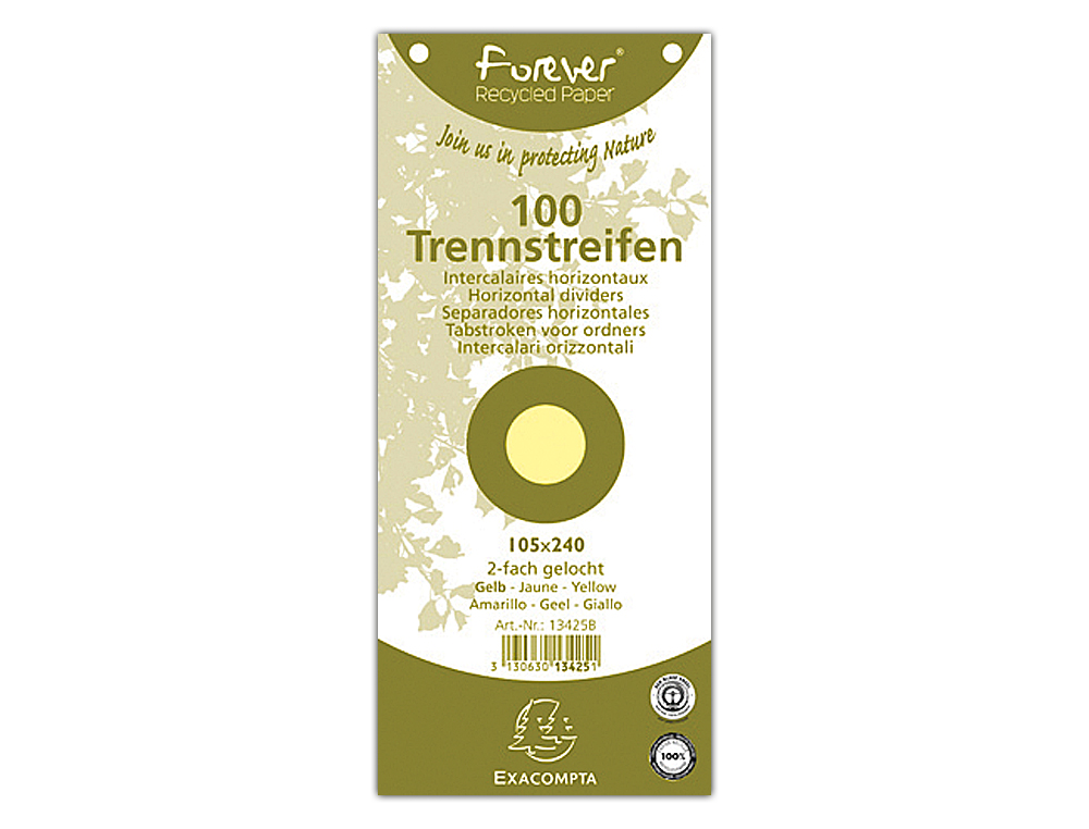 SEPARADOR EXACOMPTA CARTOLINA RECICLADO CONJUNTO DE 100 SEPARADORES 105X240 COM FUROS CORES SORTIDAS