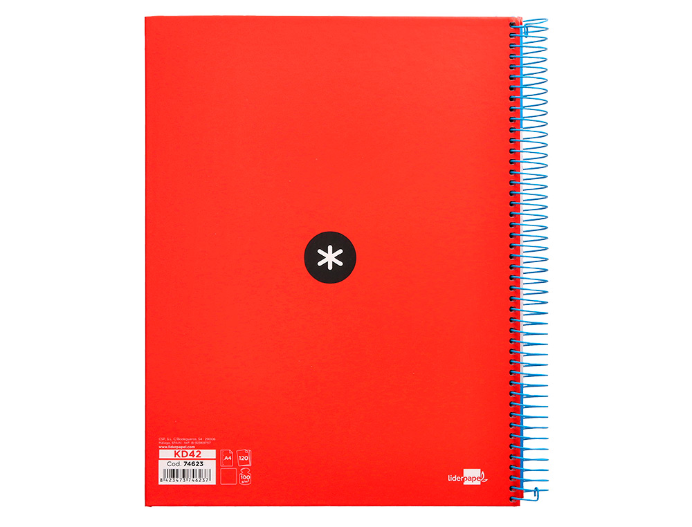 CADERNO ESPIRAL DIN A4 ANTARTIK CAPA FORRADA 120 F 100 GR LISO COM BANDAS DE CORES 4 FUROS COR VERMELHO