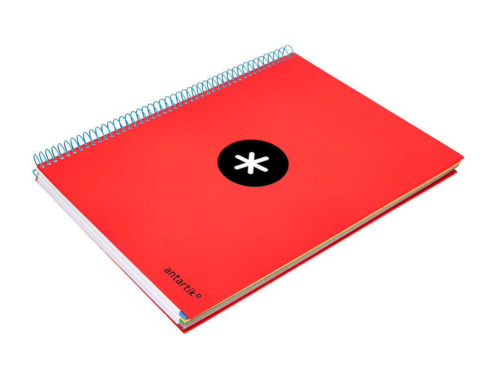 CADERNO ESPIRAL DIN A4 ANTARTIK CAPA FORRADA 120 F 100 GR LISO COM BANDAS DE CORES 4 FUROS COR VERMELHO