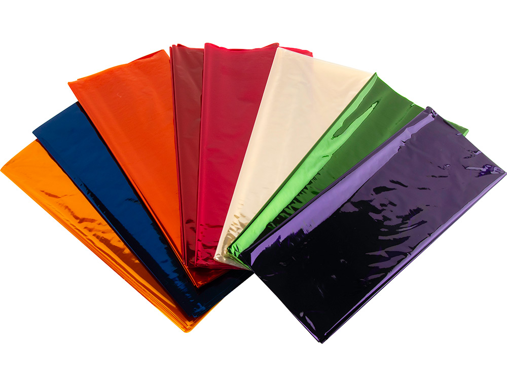 PAPEL CELOFANE LIDERPAPEL 50X70 EXPOSITOR 56 BOLSAS DE 5 FOLHAS 8 CORES SORTIDAS