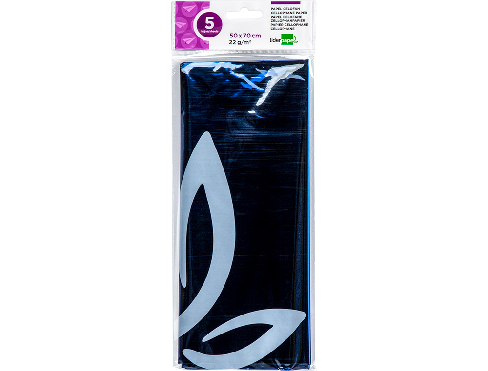 PAPEL CELOFANE LIDERPAPEL 50X70 CM 22GR BOLSA DE 5 FOLHAS AZUL