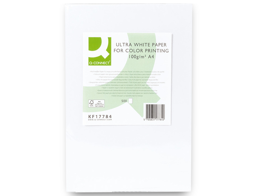 PAPEL FOTOCOPIA ULTRA WHITE Q-CONNECT DIN A4 100 GR EMBALAGEM DE 500 FOLHAS