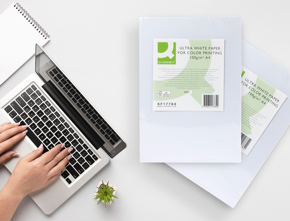 PAPEL FOTOCOPIA ULTRA WHITE Q-CONNECT DIN A4 100 GR EMBALAGEM DE 500 FOLHAS