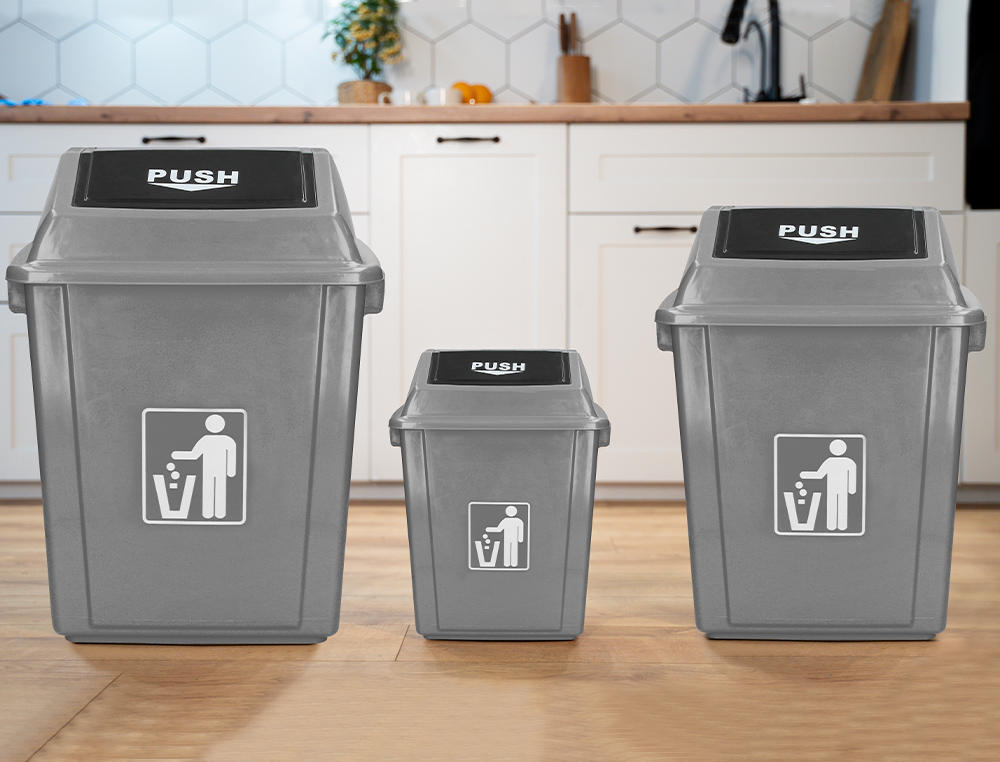 CONTENTOR DE LIXO INDUSTRIAL Q-CONNECT COM TAMPA DE EMPURRAR 58 L 470X330X760 MM