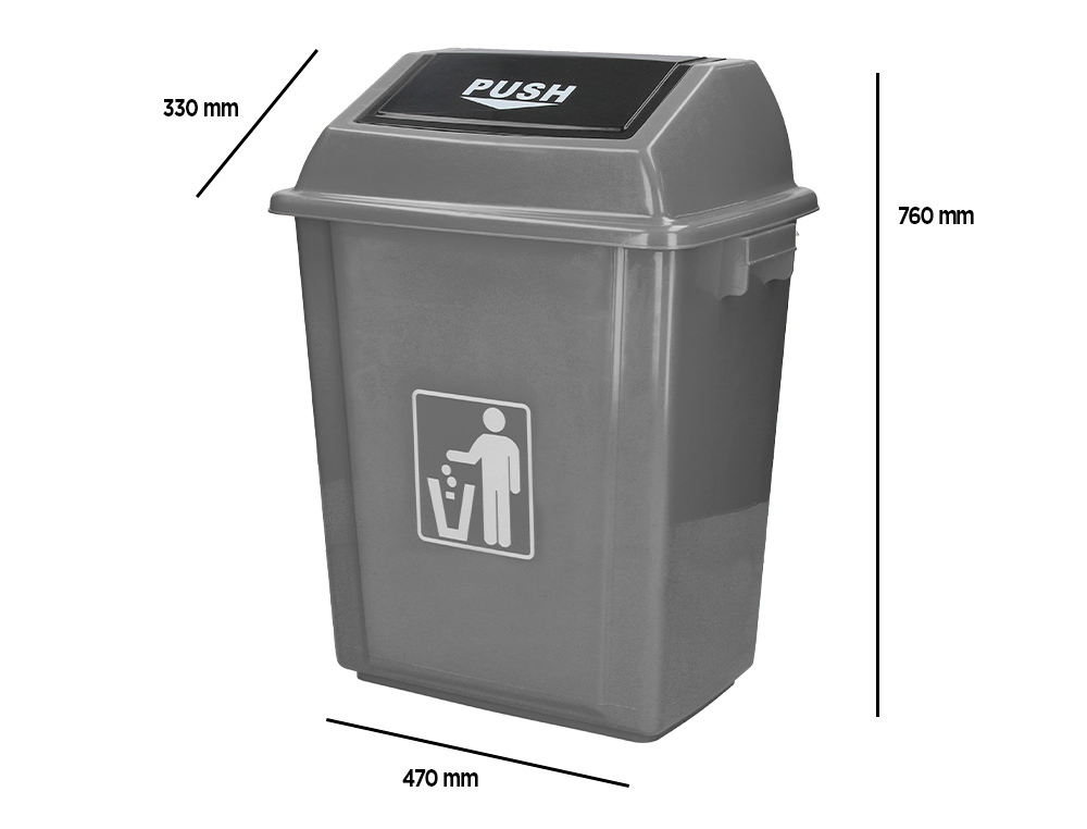 CONTENTOR DE LIXO INDUSTRIAL Q-CONNECT COM TAMPA DE EMPURRAR 58 L 470X330X760 MM
