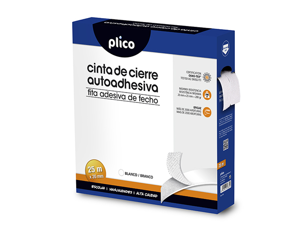 FITA DE FECHO ADESIVA PLICO VELCRO BRANCO 20MM X 25M