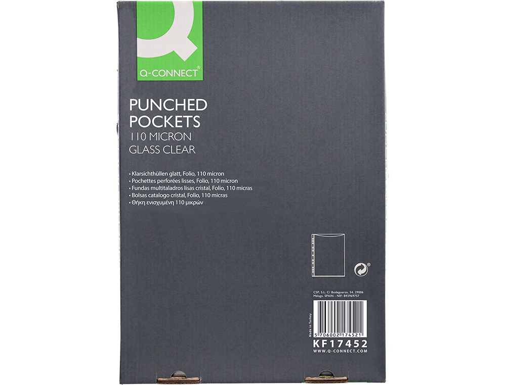 BOLSA CATALOGO/MICA Q-CONNECT FOLIO PVC 110 MICRONS CRISTAL CAIXA DE 100 UNIDADES