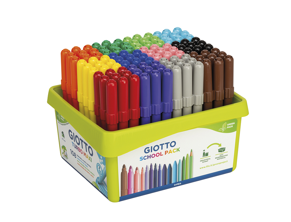 MARCADOR GIOTTO TURBO MAXI SCHOOL PACK DE 108 UNIDADES 12 CORES X 9 UNIDADES