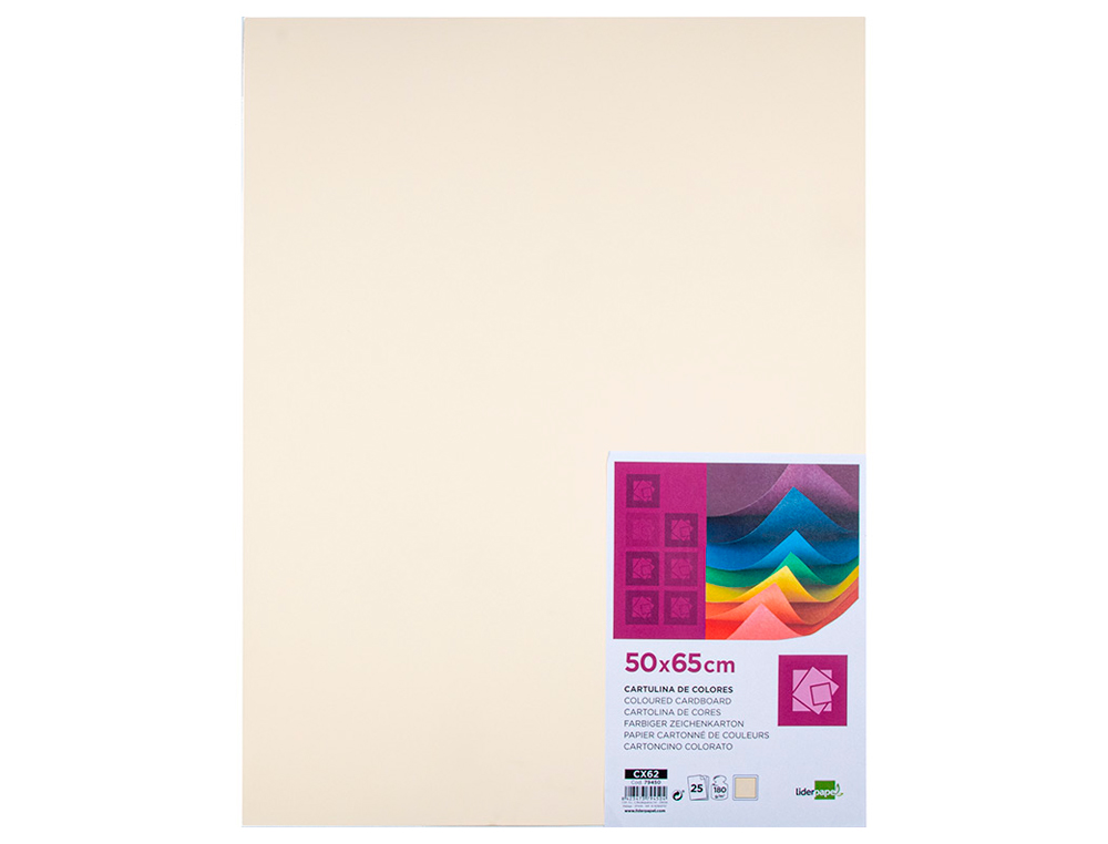 CARTOLINA LIDERPAPEL 50X65 CM 180 GR CREME PACK DE 25 UNIDADES