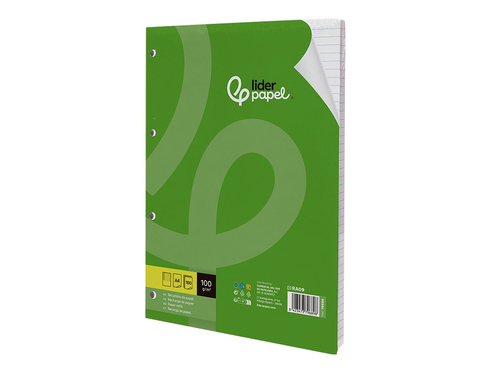 RECARGA LIDERPAPEL DIN A4 100 FOLHAS 100 G/M2 PAUTADO HORIZONTAL COM MARGEM 4 FUROS