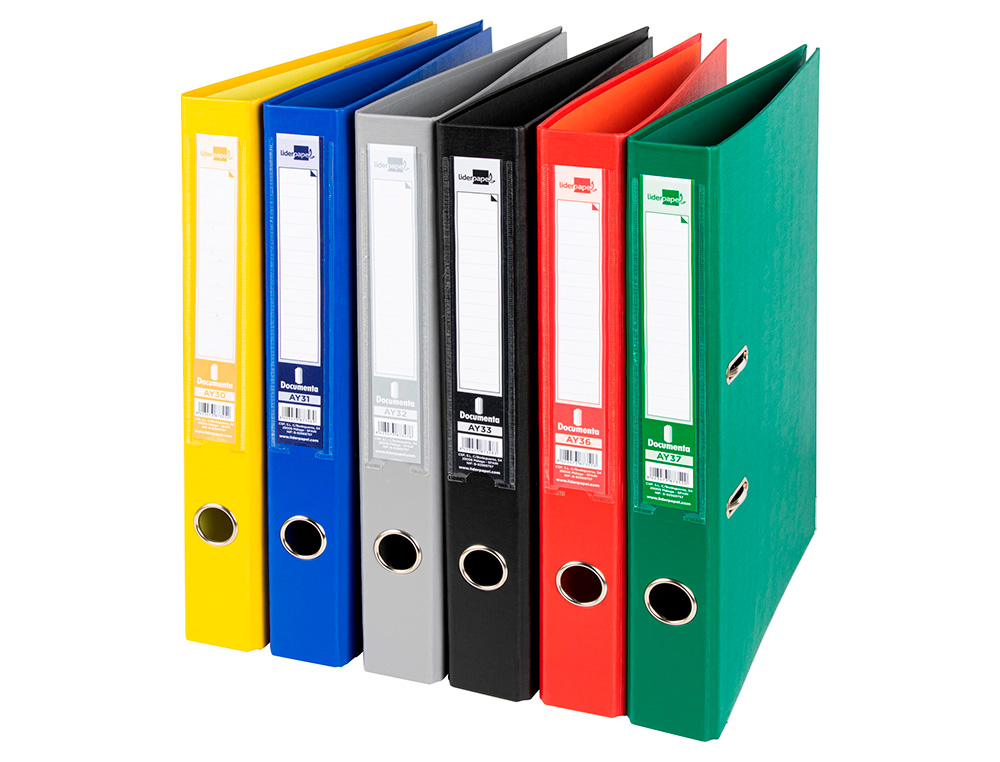 PASTA DE ARQUIVO DE ALAVANCA LIDERPAPEL DOCUMENTA PVC FOLIO LOMBADA 52 MM CORES SORTIDAS CLASSIC AZUL CINZA, PRETO VERME