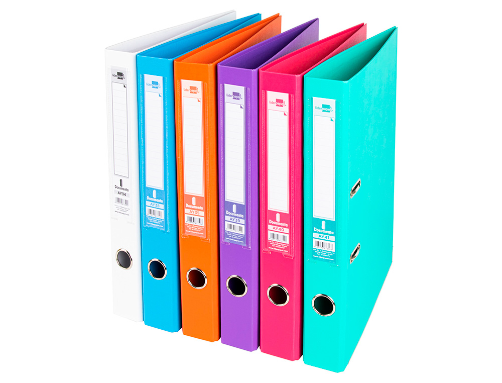 PASTA DE ARQUIVO DE ALAVANCA LIDERPAPEL DOCUMENTA PVC FOLIO LOMBADA 52 MM CORES SORTIDAS TRENDING BRANCO, LARANJA, CELES