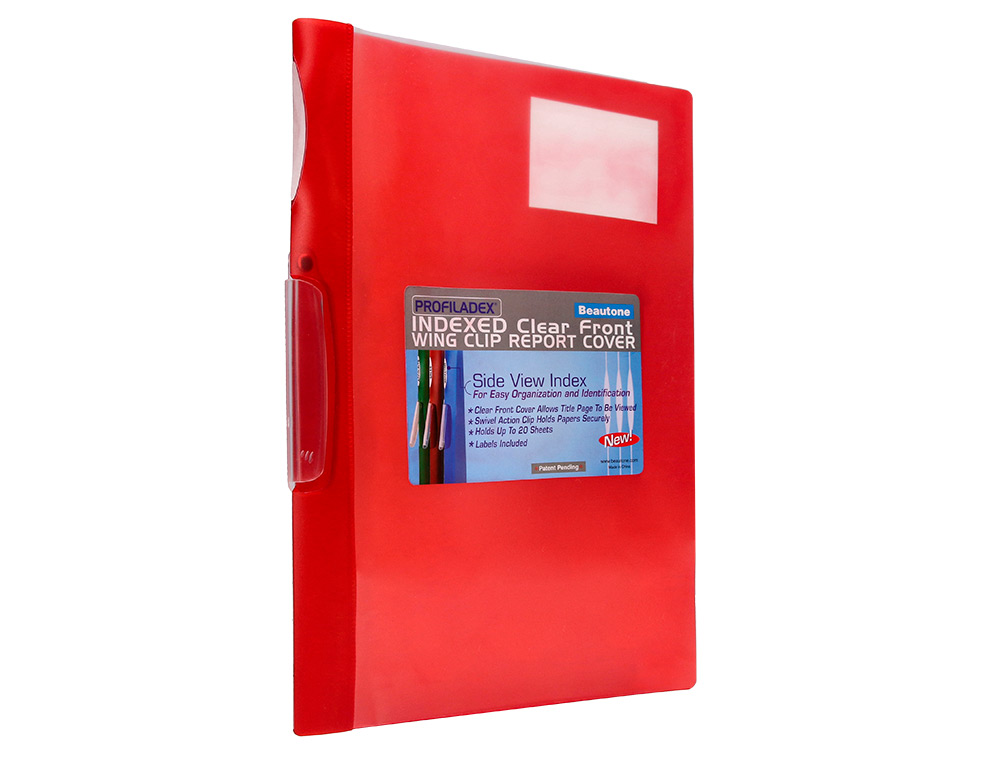 PASTA DOSSIER COM CLIP, TRANSPARENTE, VERMELHA (PACK C/10)