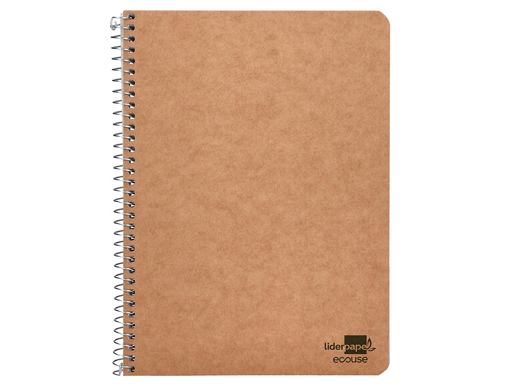 BLOC ESPIRAL LIDERPAPEL CUARTO ECOUSE TAPA CARTULINA KRAFT 80 HOJAS PAPEL RECICLADO 60 GR CUADRO 4 MM.