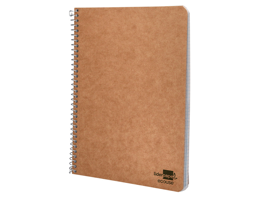 BLOC ESPIRAL LIDERPAPEL CUARTO ECOUSE TAPA CARTULINA KRAFT 80 HOJAS PAPEL RECICLADO 60 GR CUADRO 4 MM.