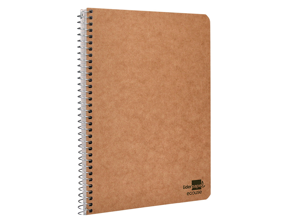 BLOC ESPIRAL LIDERPAPEL CUARTO ECOUSE TAPA CARTULINA KRAFT 80 HOJAS PAPEL RECICLADO 60 GR CUADRO 4 MM.