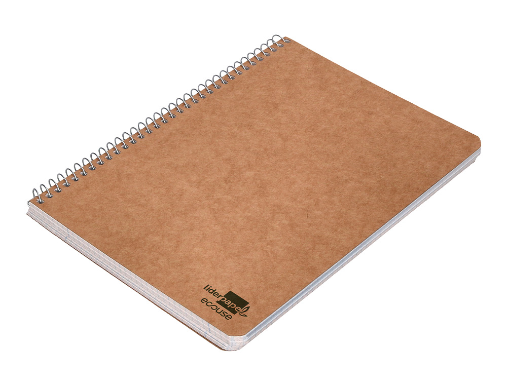 BLOC ESPIRAL LIDERPAPEL CUARTO ECOUSE TAPA CARTULINA KRAFT 80 HOJAS PAPEL RECICLADO 60 GR CUADRO 4 MM.