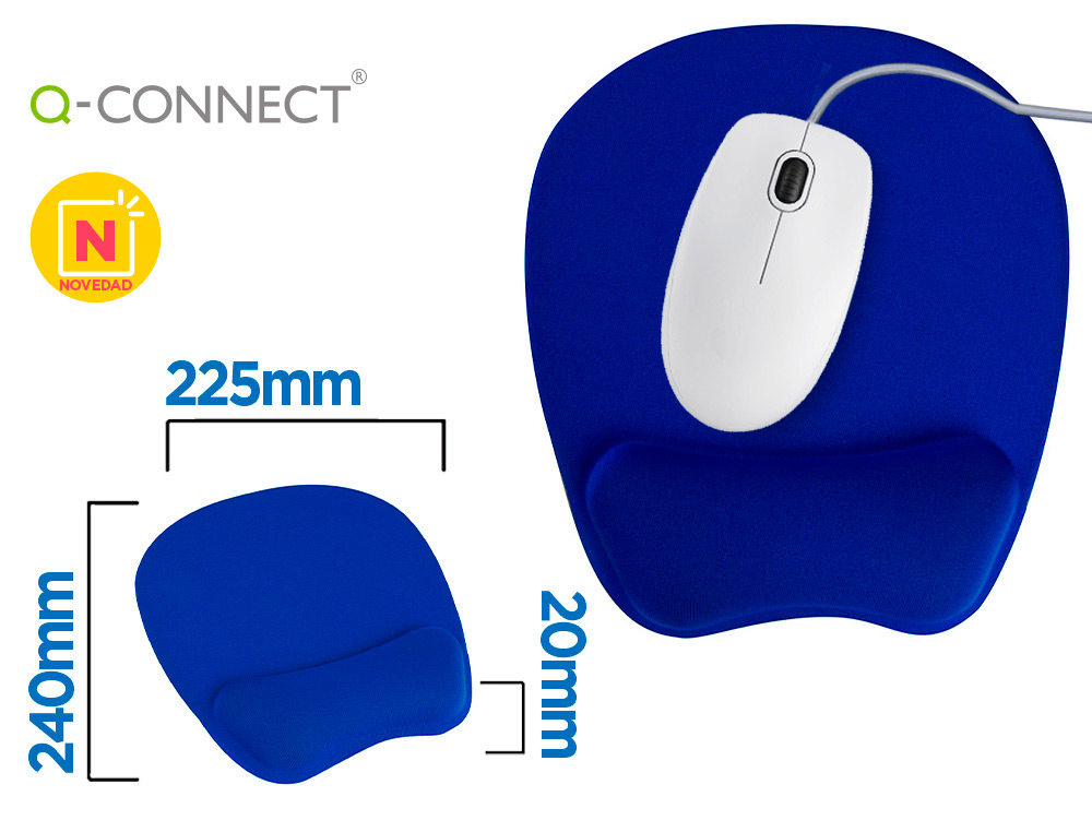 TAPETE PARA RATO Q-CONNECT COM APOIO DE PULSOS ERGONOMICA DE GEL COR AZUL