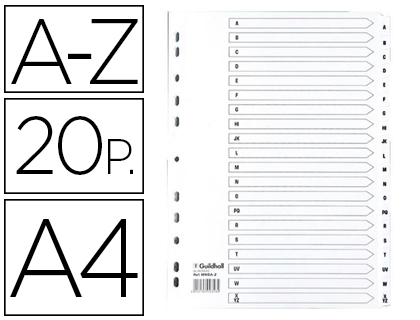 SEPARADOR EXACOMPTA CARTOLINA BRANCA A-Z CONJUNTO DE 20 SEPARADORES DIN A4 11 FUROS