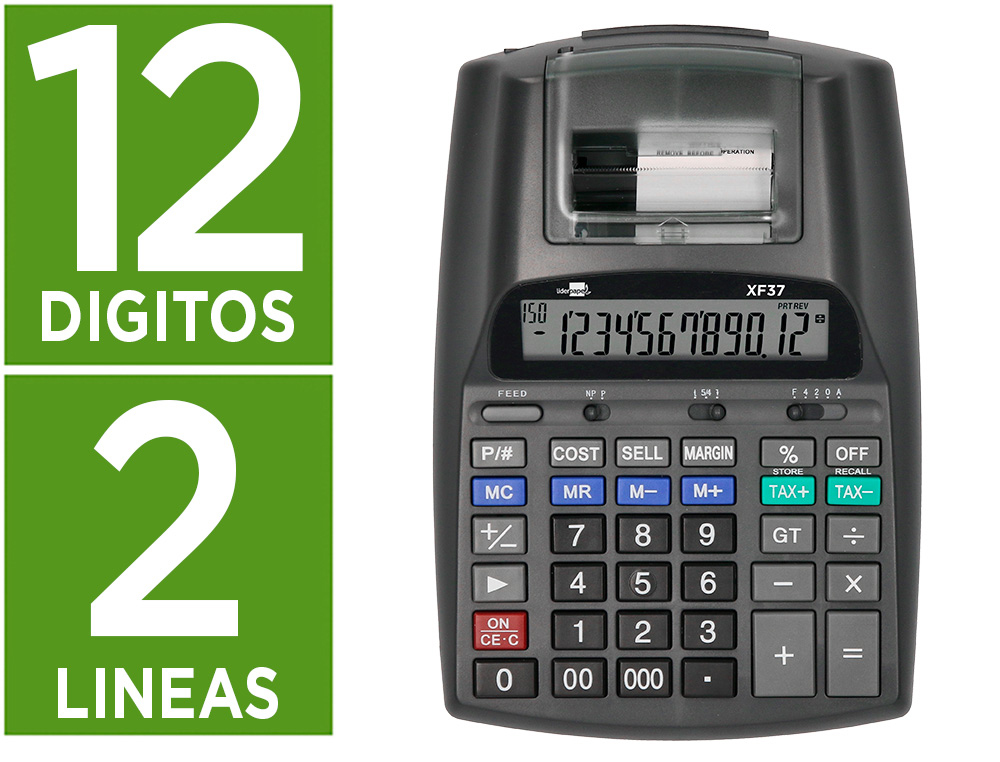 CALCULADORA LIDERPAPEL DE SECRETARIA COM IMPRESSORA ECRA PAPEL 12 DIGITOS IMPRESSAO BICOLOR PRETA 225X158X56 MM