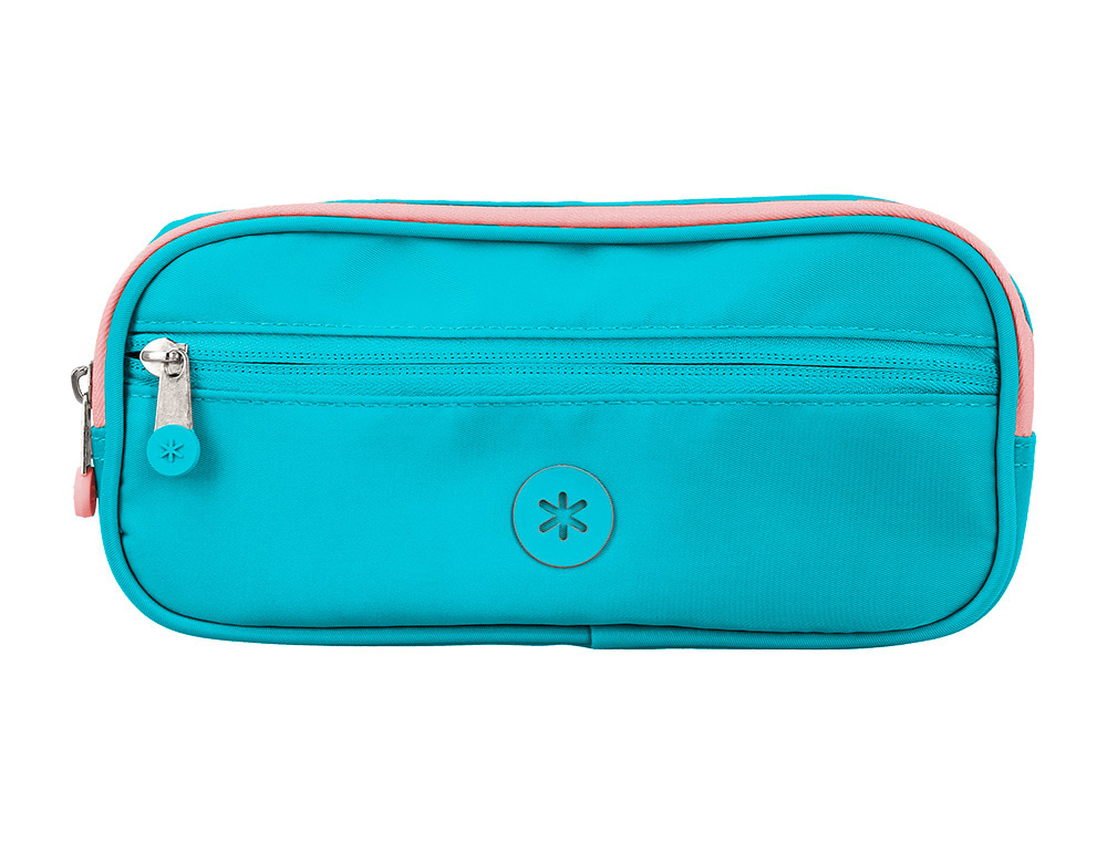 ESTOJO ESCOLAR ANTARTIK 3 COMPARTIMENTOS COMPLEMENTO DA MOCHILA COR TURQUESA 100X60X220 MM