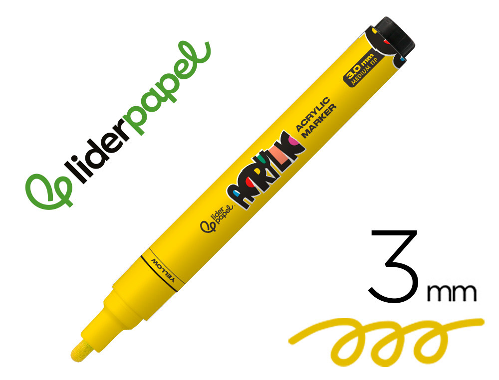 MARCADOR LIDERPAPEL ACRYLIC BASE AGUA TODO TIPO DE SUPERFICIE PONTA REDONDA 3 MM AMARELO