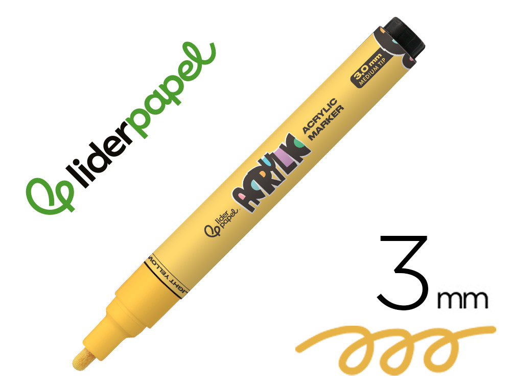 MARCADOR LIDERPAPEL ACRYLIC BASE AGUA TODO TIPO DE SUPERFICIE PONTA REDONDA 3 MM AMARELO CLARO