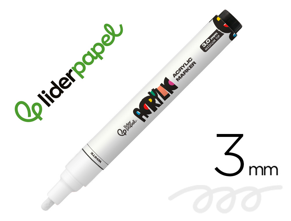 MARCADOR LIDERPAPEL ACRYLIC BASE AGUA TODO TIPO DE SUPERFICIE PONTA REDONDA 3 MM BRANCO