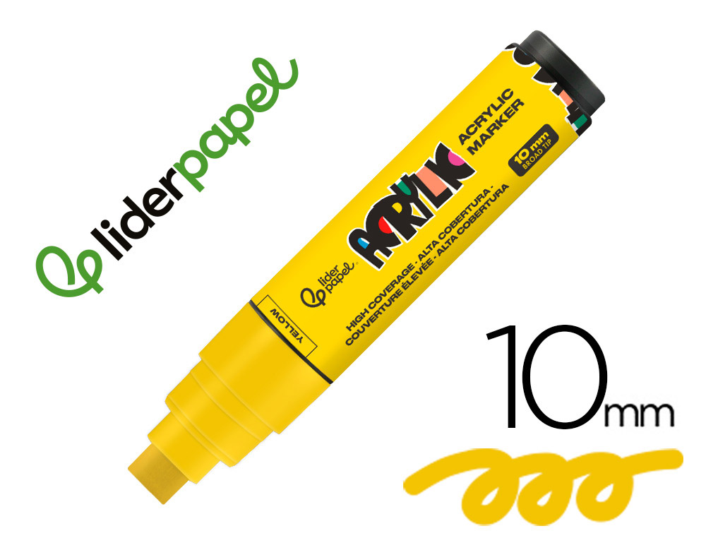 MARCADOR LIDERPAPEL ACRYLIC BASE AGUA TODO TIPO DE SUPERFICIE PONTA RETANGULAR 10 MM AMARELO