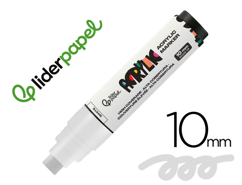 MARCADOR LIDERPAPEL ACRYLIC BASE AGUA TODO TIPO DE SUPERFICIE PONTA RETANGULAR 10 MM BRANCO